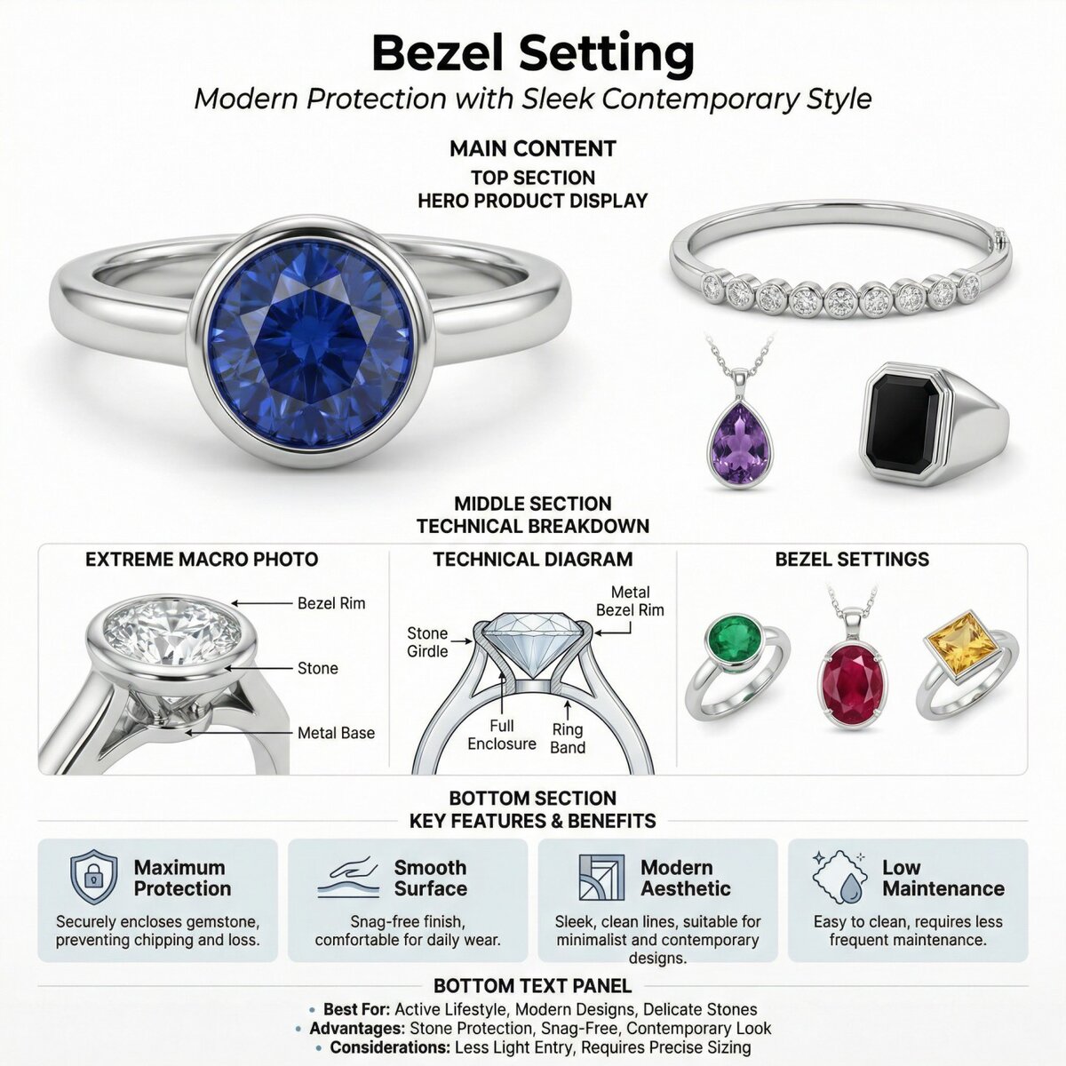 Bezel Setting Silver Jewelry