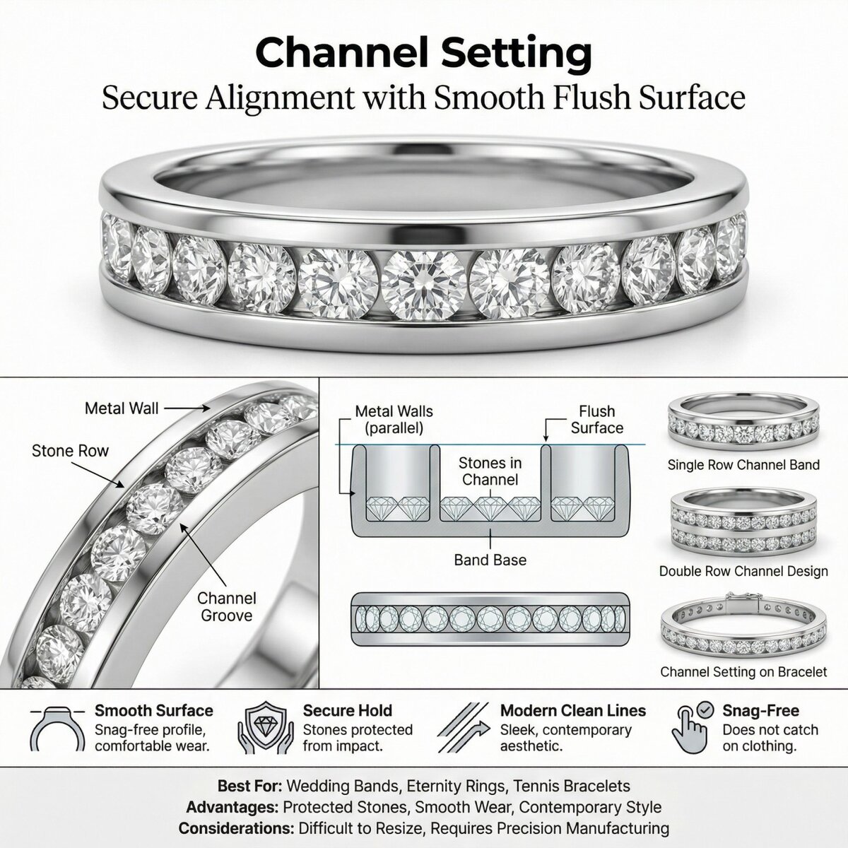 Channel Setting Silver Jewelry