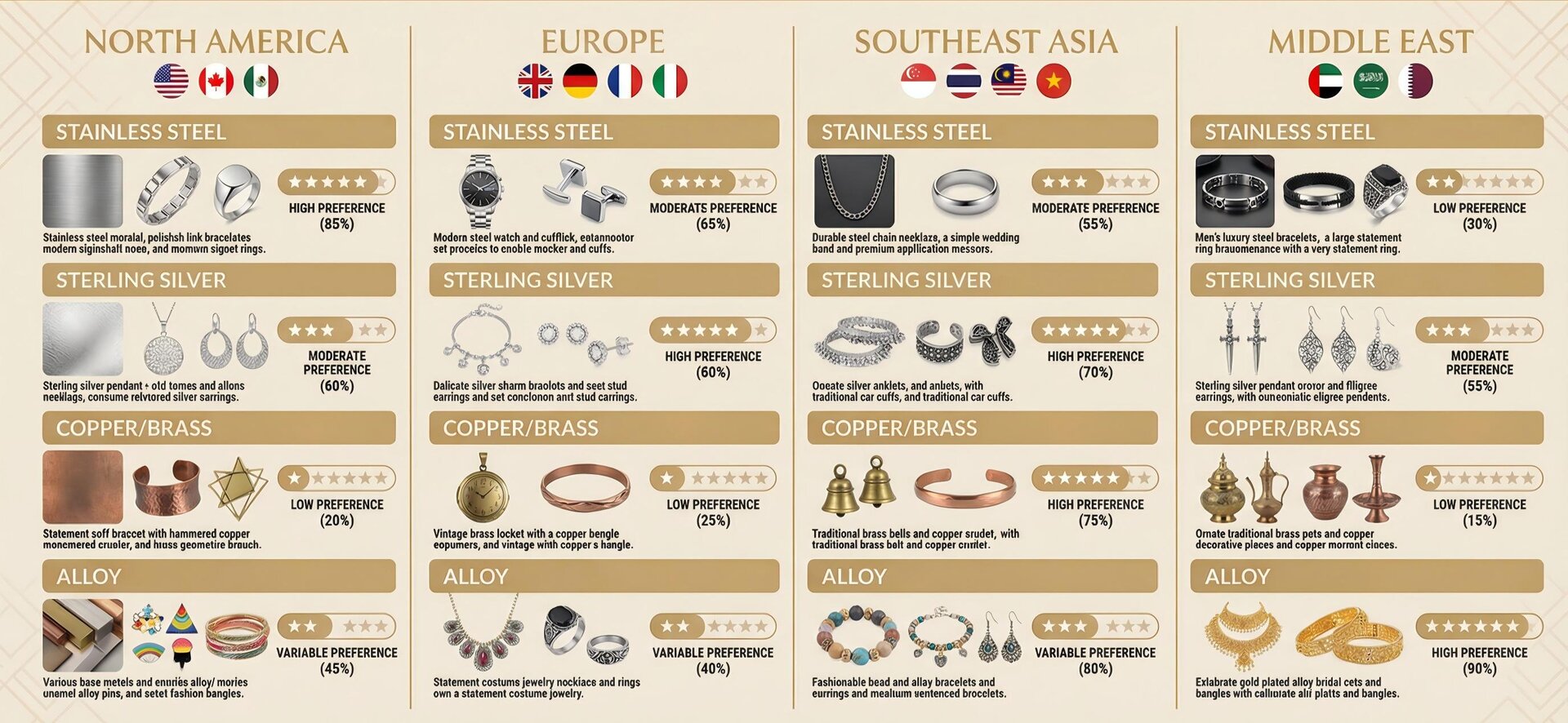Global market jewelry material selection