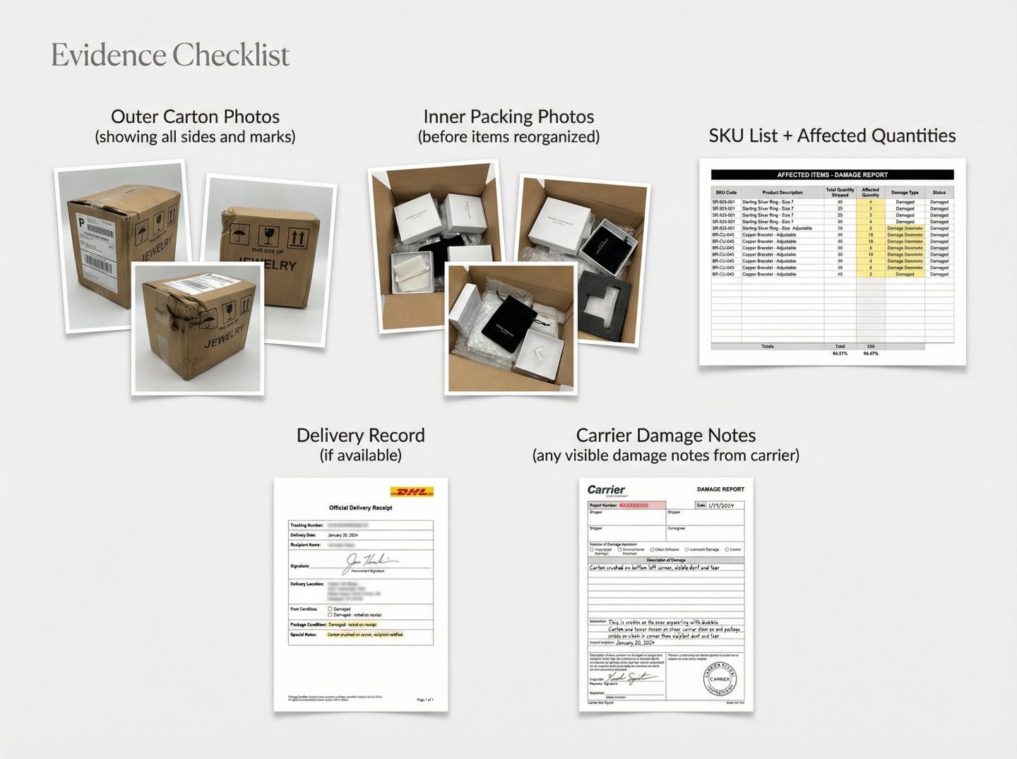 Jewelry Damage Handling Evidence Checklist