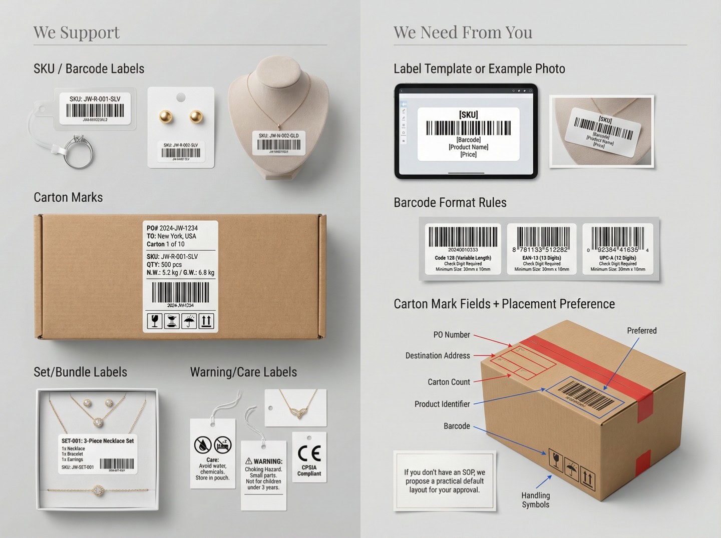 Jewelry Labels Carton Marks