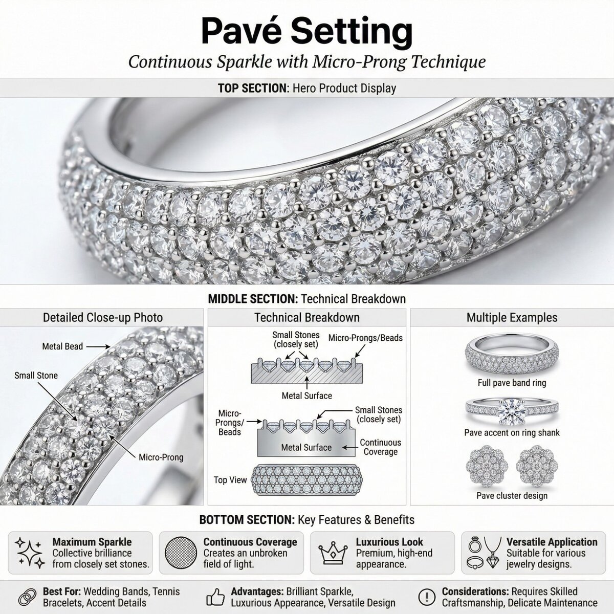Pave Setting Silver Jewelry