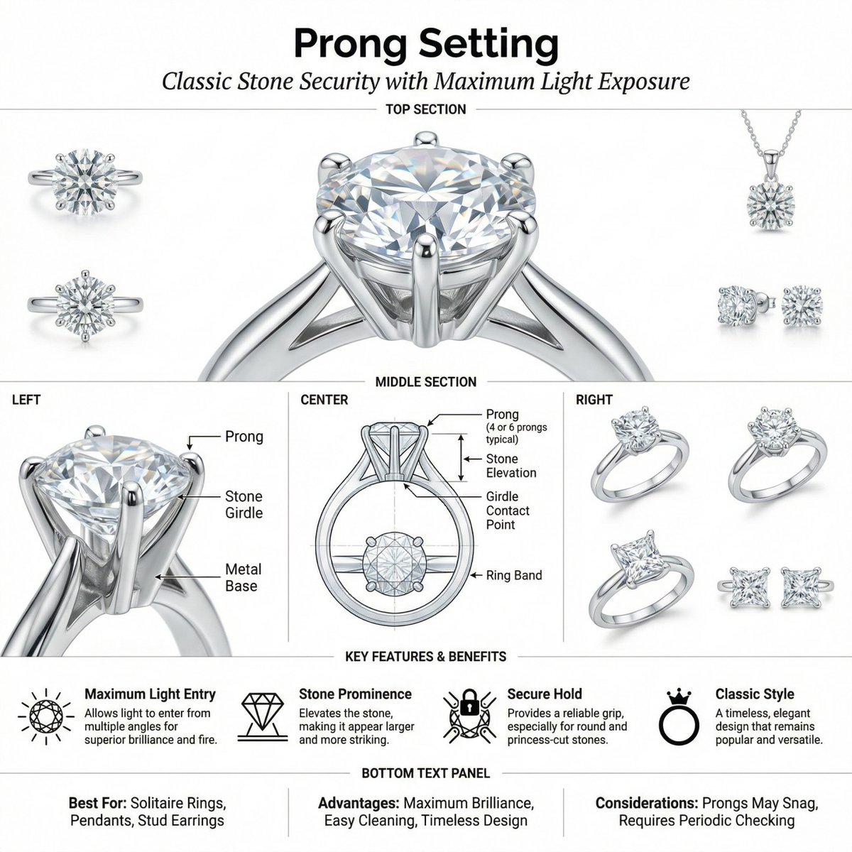 Prong Setting Silver Jewelry