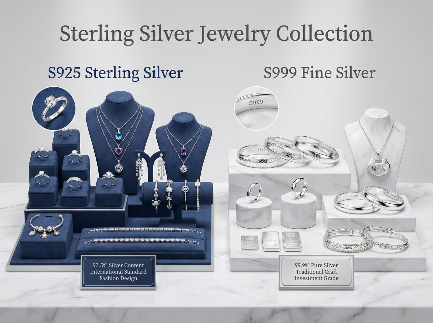 S925 S999 Sterling Silver Jewelry Display