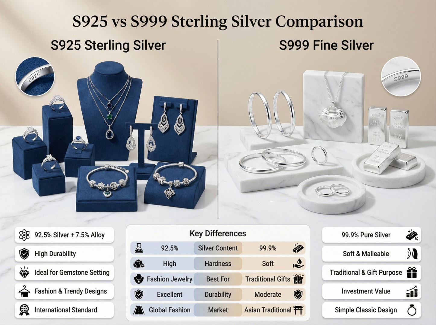 S925 vs S999 Silver Jewelry Comparison