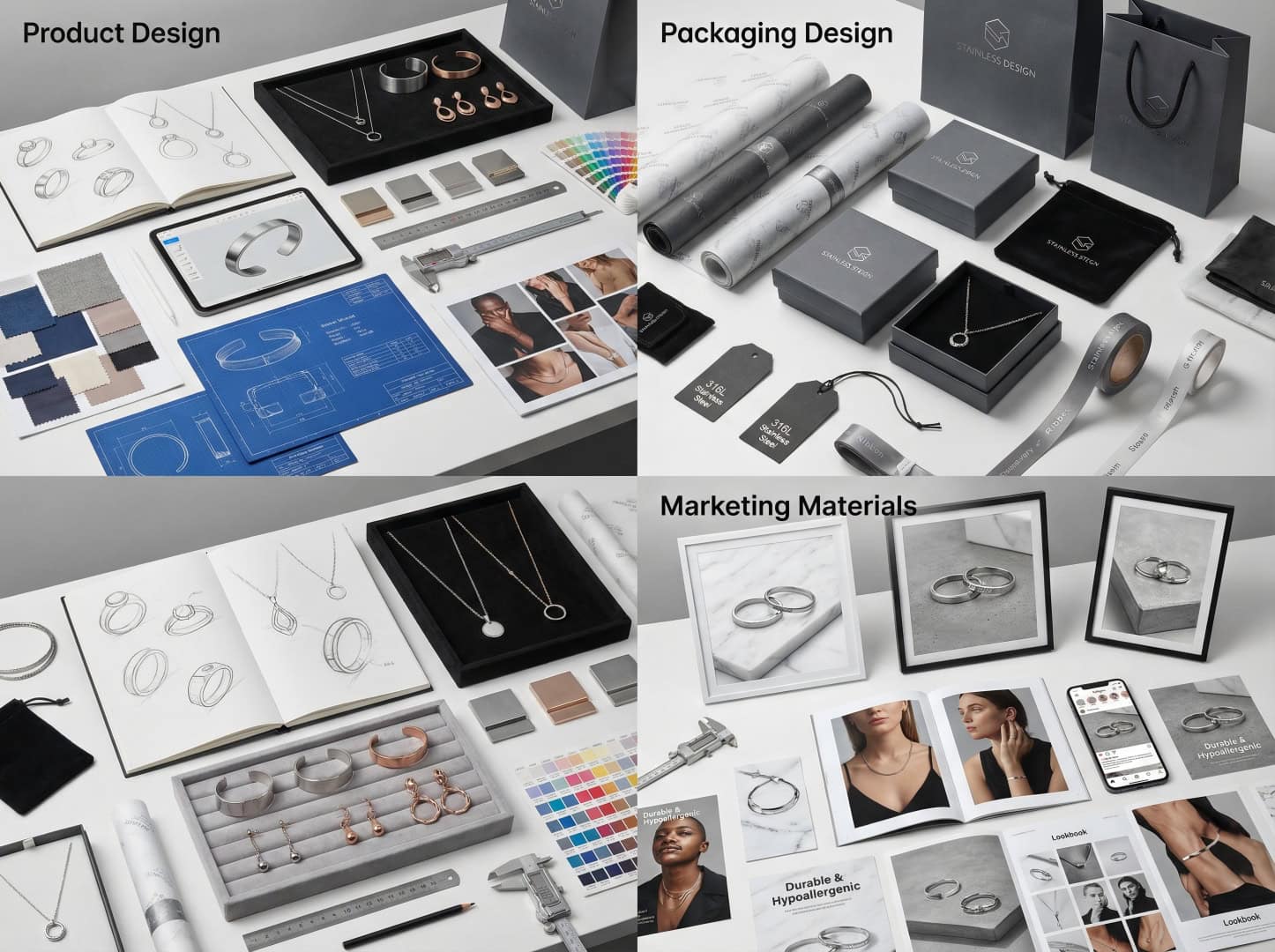 Stainless steel jewelry design service display