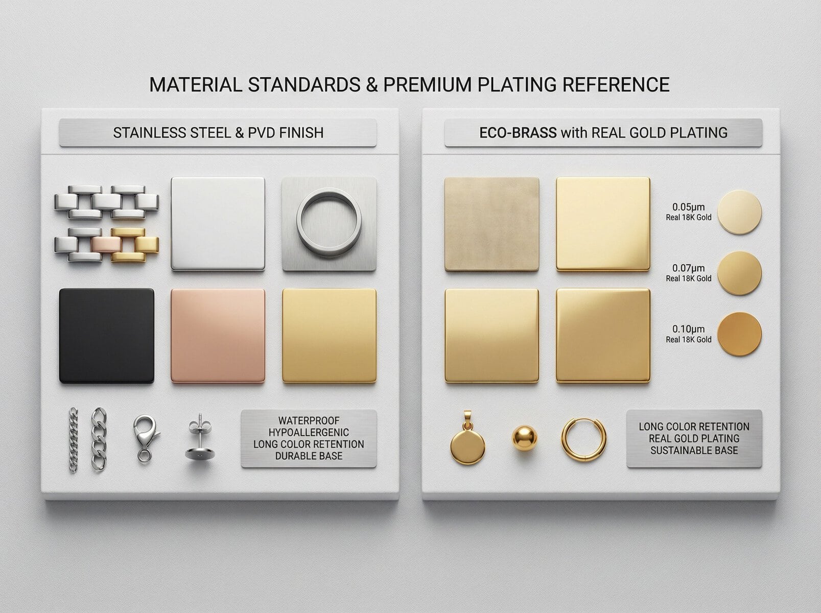 Premium Material Standards Image for Fashion Jewelry Supply Website