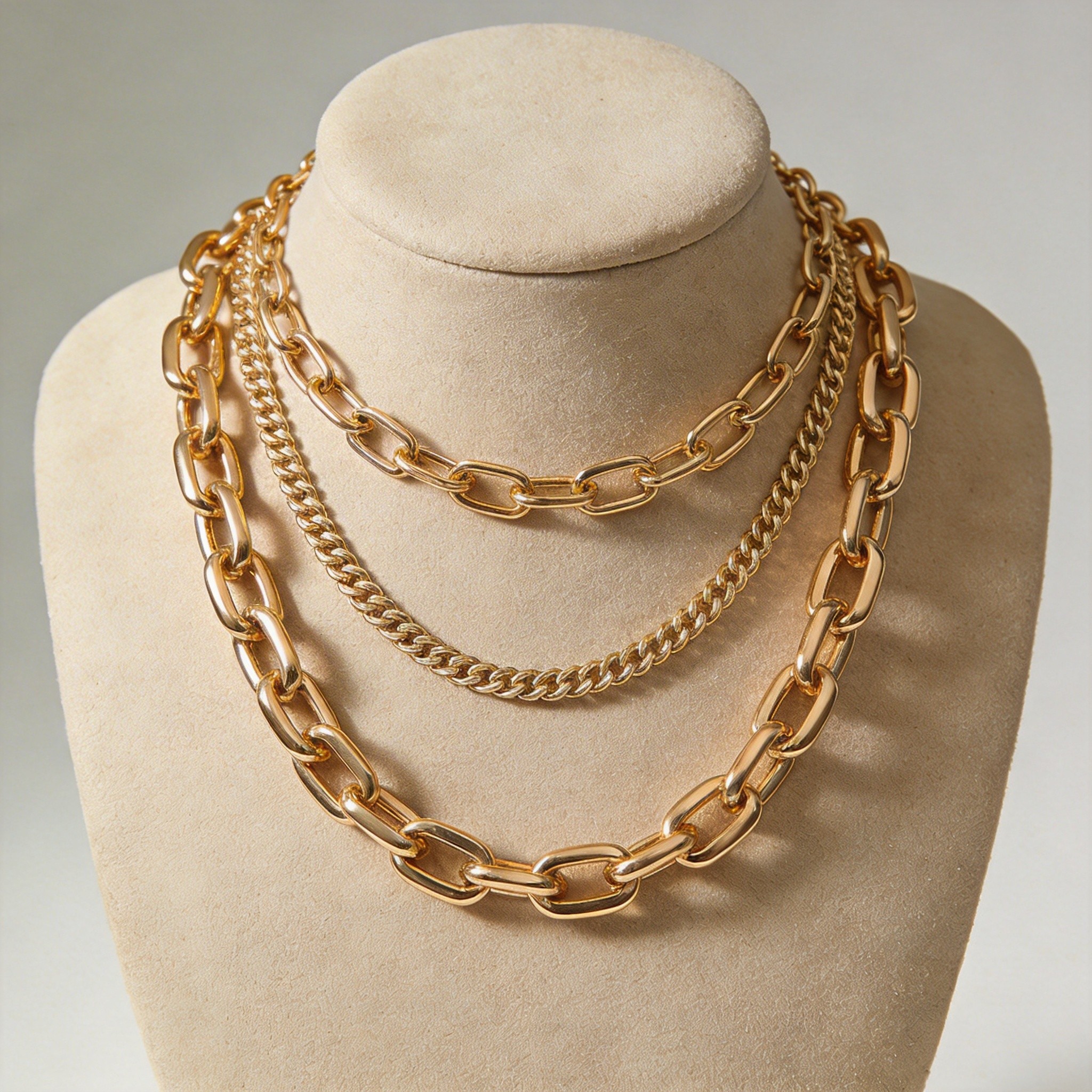 Refined Jewelry Display on Neutral Beige Mannequin Bust