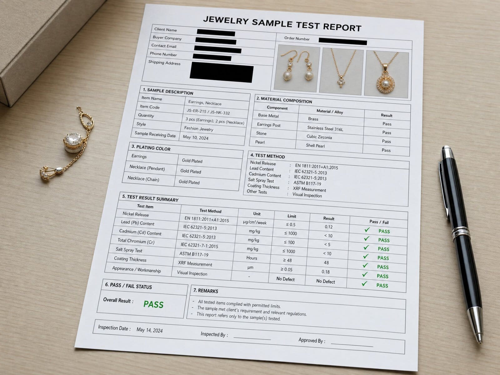 Jewelry Test Report with Selective Redaction
