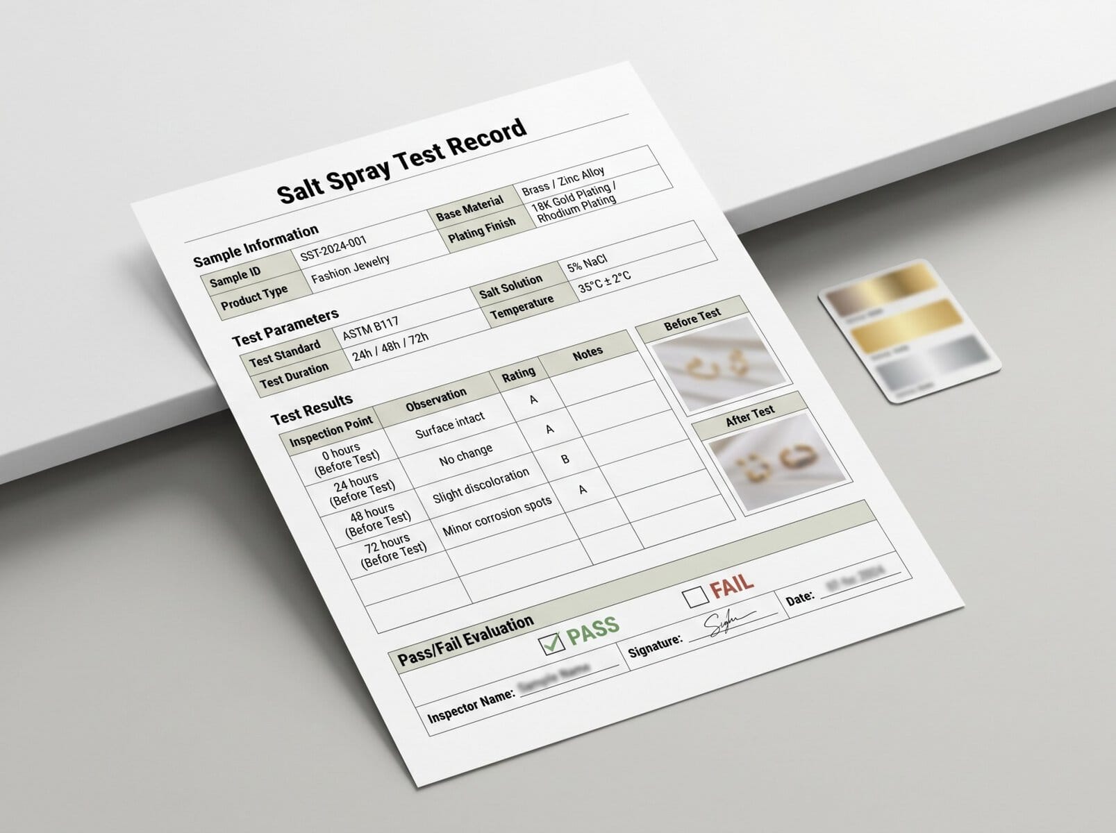 Salt Spray Test Record