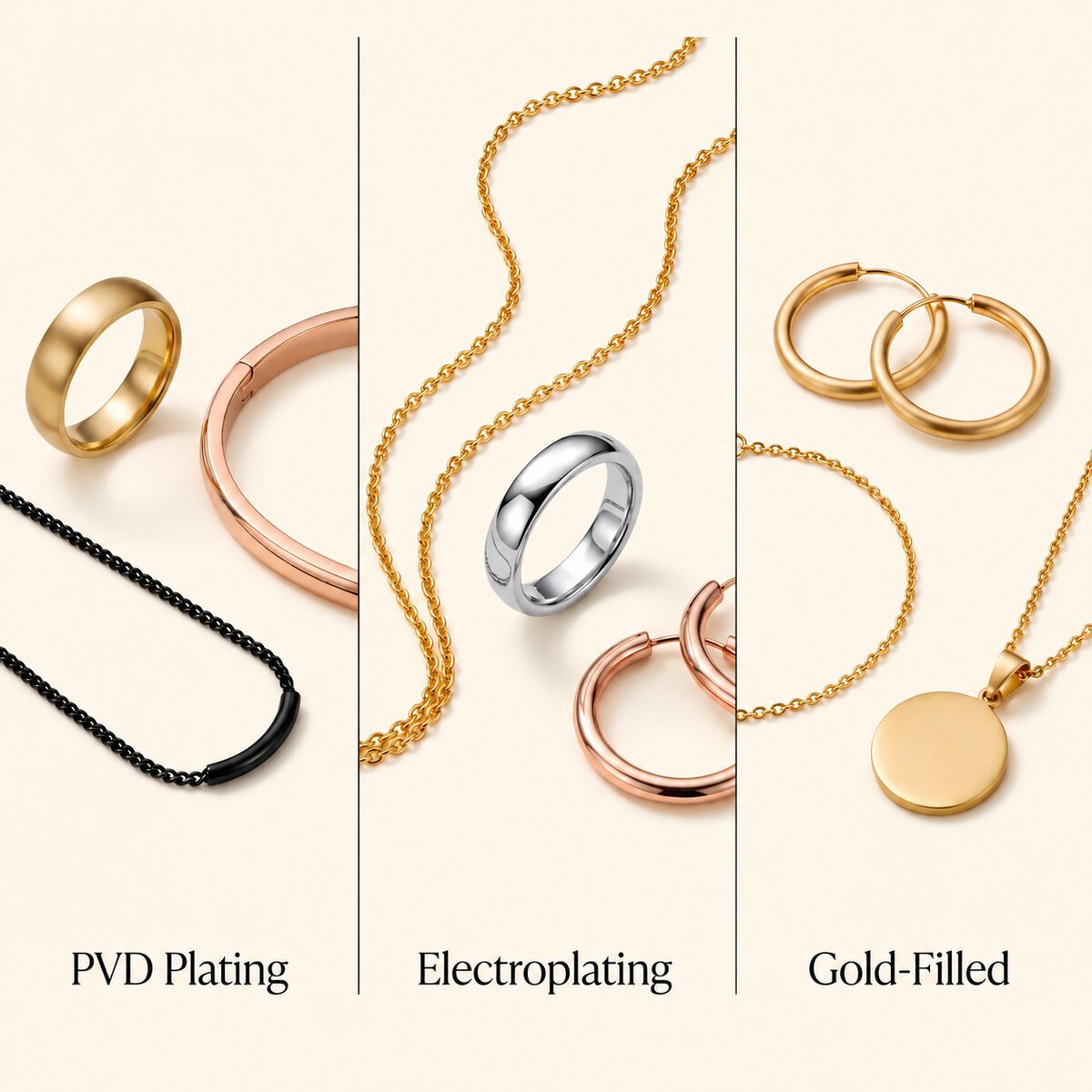 PVD vs Electroplating vs Gold-Filled Jewelry: A B2B Buyer’s Surface Finishing Guide
