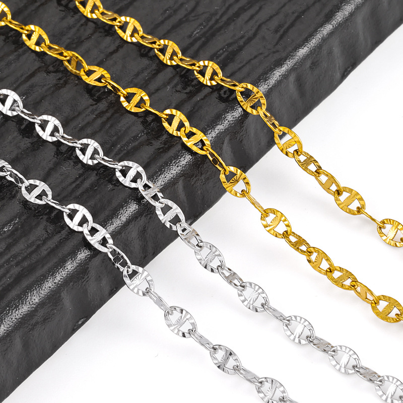 Embossed K-Gold Style Bar Link Chain